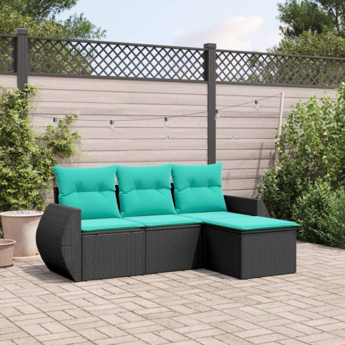 Ensemble de 4 pièces avec canapé de jardin et coussins en rotin de polyester noir VidaXL