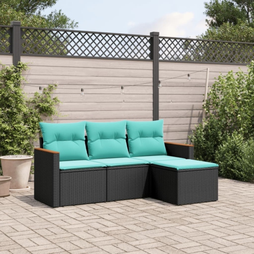 vidaXL 4 Piece Garden Sofa Set with Cushions Black Poly Rattan
