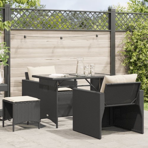 vidaXL 4 Piece Garden Sofa Set with Cushions Black Poly Rattan