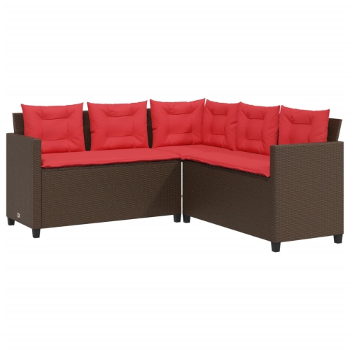 vidaXL Garden Sofa with Table and Cushions L-Shaped Brown Poly Rattan