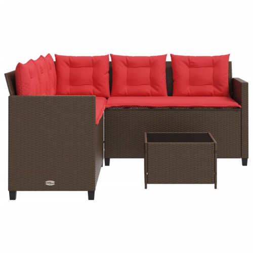 vidaXL Garden Sofa with Table and Cushions L-Shaped Brown Poly Rattan