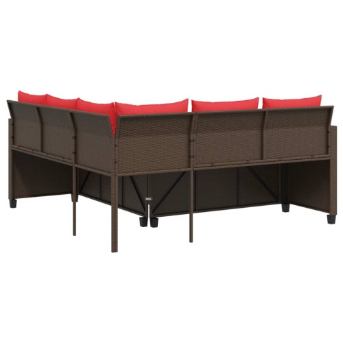 vidaXL Garden Sofa with Table and Cushions L-Shaped Brown Poly Rattan