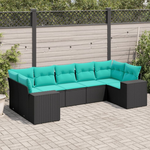 vidaXL 7 Piece Garden Sofa Set with Cushions Black Poly Rattan