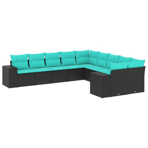 Ensemble de 10 pièces avec canapé de jardin et coussins en rotin de polyester noir VidaXL