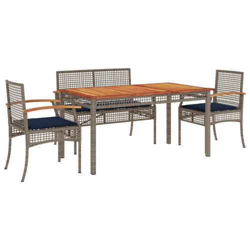 vidaXL 5 Piece Garden Dining Set with Cushions Grey Poly Rattan