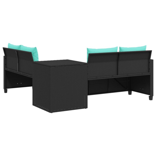 vidaXL Garden Sofa with Table and Cushions L-Shaped Black Poly Rattan
