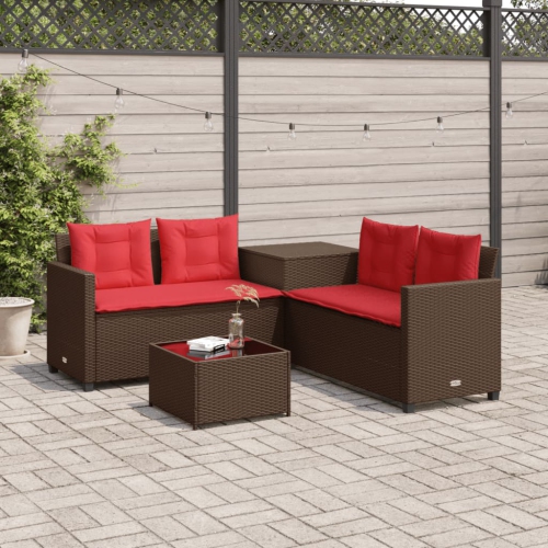vidaXL Garden Sofa with Table and Cushions L-Shaped Brown Poly Rattan