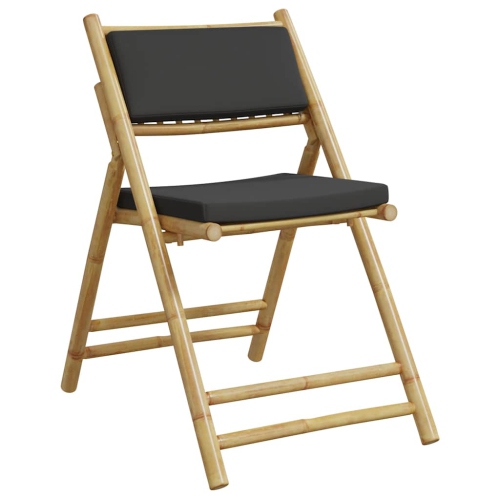 vidaXL 3 Piece Folding Bistro set with Dark Grey Cushions Bamboo