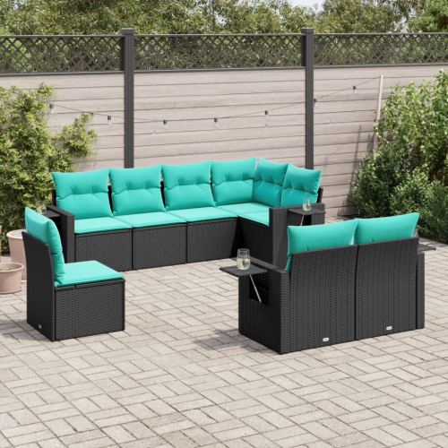 vidaXL 8 Piece Garden Sofa Set with Cushions Black Poly Rattan
