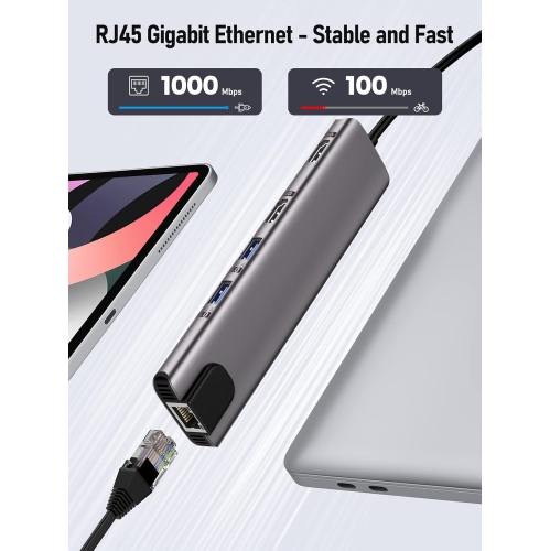 11 in 1 USB C Laptop Docking Station Dual Monitor Hub Adapter w/ 2 HDMI 4K, 100W PD, Ethernet, SD/TF, 2 USB 3.0, 2 USB 2.0, USB C 3.0 Data, for