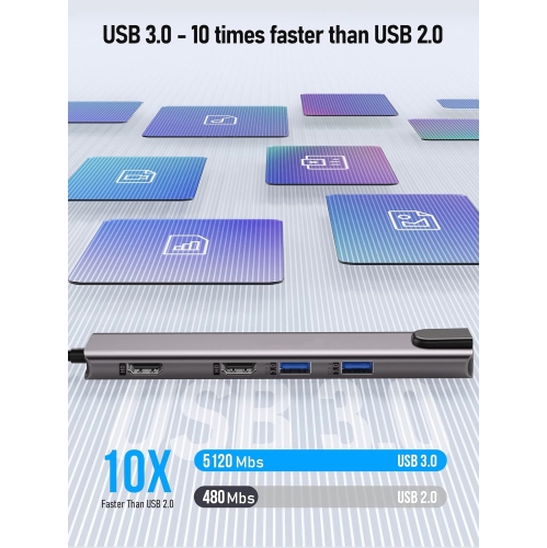 11 in 1 USB C Laptop Docking Station Dual Monitor Hub Adapter w/ 2 HDMI 4K, 100W PD, Ethernet, SD/TF, 2 USB 3.0, 2 USB 2.0, USB C 3.0 Data, for