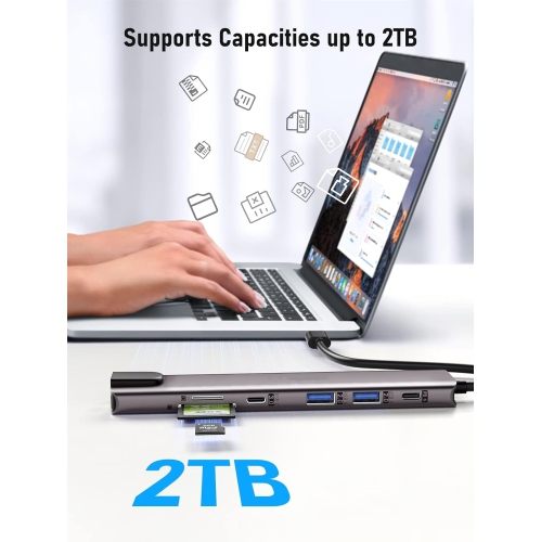 11 in 1 USB C Laptop Docking Station Dual Monitor Hub Adapter w/ 2 HDMI 4K, 100W PD, Ethernet, SD/TF, 2 USB 3.0, 2 USB 2.0, USB C 3.0 Data, for