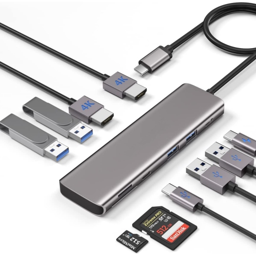 USB C to Dual HDMI Adapter, 10-in-1 USB C Docking Station Dual Monitors for Windows, USB C Adapter with Dual HDMI, USB 3.0, 100W PD, USB-C Data,