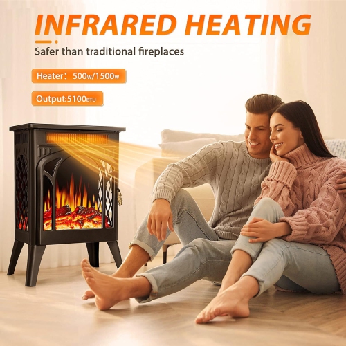 ZAFRO 17" Electric Fireplace, Freestanding Fireplace Stove with 3D Flame Effect, Small Electric Fireplace Heaters for Indoor Use with Remote,