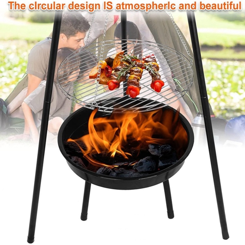 TOPTENG Portable Camping Fire Pit, Height-Adjustable Outdoor Tripod with Stainless Steel BBQ Net, Charcoal Grill, and Garden Patio Heater for