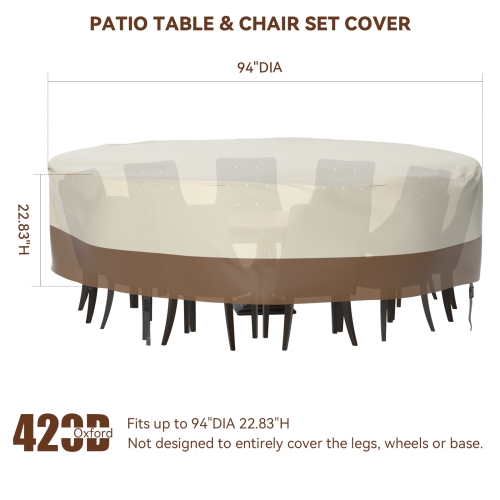 TOPTENG Patio Furniture Covers 420D Circular Round Patio Table and Chairs Set Cover Waterproof Outdoor Furniture Round Covers Anti-Fading Beige&Brown