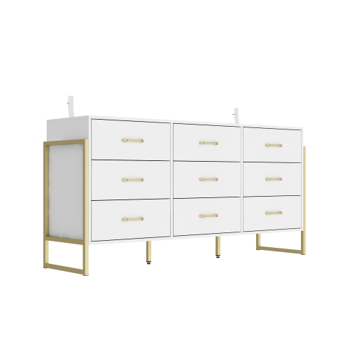 Famapy Classic 9-Drawer Dresser with Sturdy Metal Legs and Generous Storage White