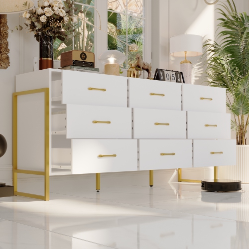 Famapy Classic 9-Drawer Dresser with Sturdy Metal Legs and Generous Storage White