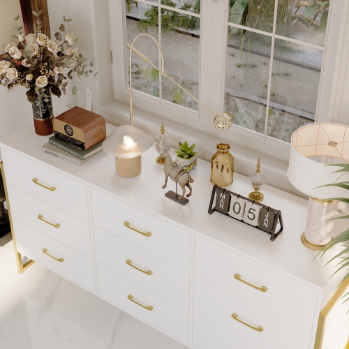 Famapy Classic 9-Drawer Dresser with Sturdy Metal Legs and Generous Storage White