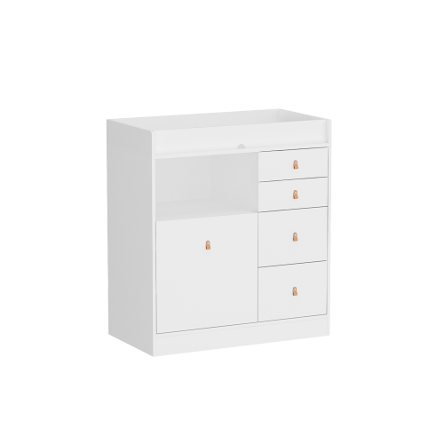 Famapy Classic White Changing Table with Ample Storage, Built-in Shelves, and Pull-Out Laundry Basket(33.5” W x 18” D x37” H) White