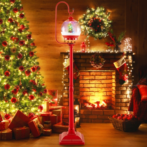 Costway 68 Inch Musical Christmas Street Lamp with Sound-Activated Snow Globe Lantern