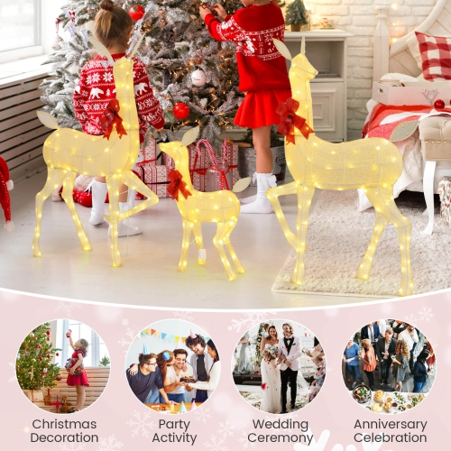 Costway 3 PCS Lighted Family Deer Set with LED Lights RGB Flashing Lights 12 Ground Stakes
