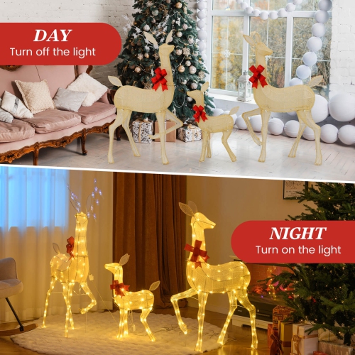 Costway 3 PCS Lighted Family Deer Set with LED Lights RGB Flashing Lights 12 Ground Stakes