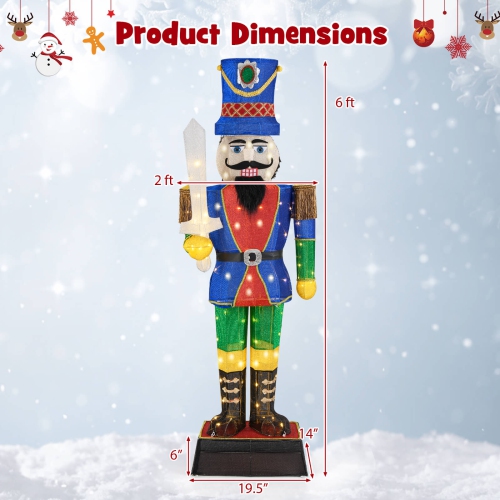 Costway 6 ft Pre-Lit Nutcracker with Sword 110 LED Lights Zip Ties & Ground Stakes