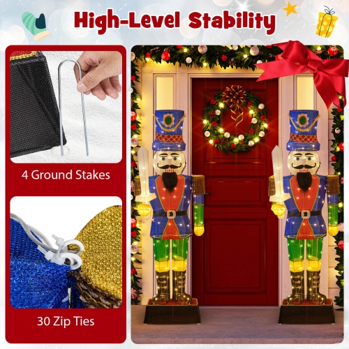 Costway 6 ft Pre-Lit Nutcracker with Sword 110 LED Lights Zip Ties & Ground Stakes