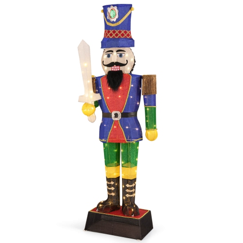 Costway 6 ft Pre-Lit Nutcracker with Sword 110 LED Lights Zip Ties & Ground Stakes