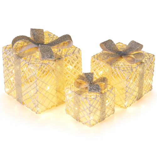 Coffret-cadeau lumineux de Noël de Costway avec 50 lumières à DEL, boucles amovibles pour la cour, paq. 3