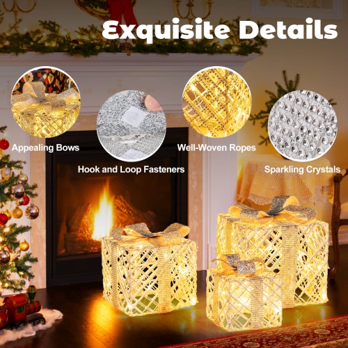 Coffret-cadeau lumineux de Noël de Costway avec 50 lumières à DEL, boucles amovibles pour la cour, paq. 3