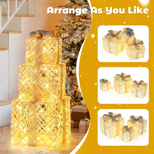 Coffret-cadeau lumineux de Noël de Costway avec 50 lumières à DEL, boucles amovibles pour la cour, paq. 3