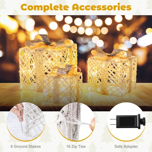 Coffret-cadeau lumineux de Noël de Costway avec 50 lumières à DEL, boucles amovibles pour la cour, paq. 3