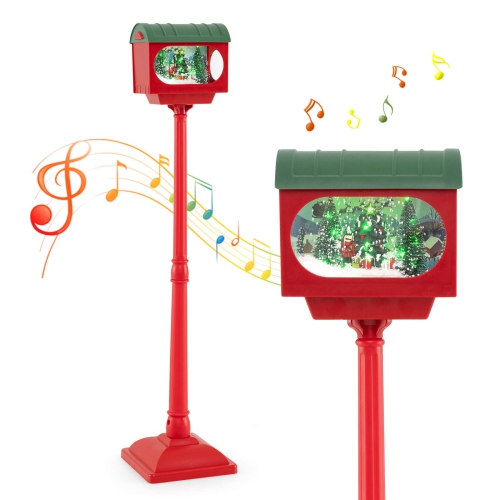 COSTWAY  59 Inch Musical Christmas Street Lamp With Sound-Activated Snow Globe Lantern