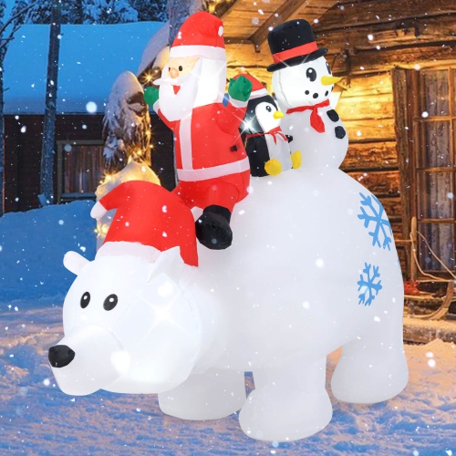 COSTWAY  6 Ft Christmas Inflatable Animated Santa Penguin & Snowman Riding Polar Bear