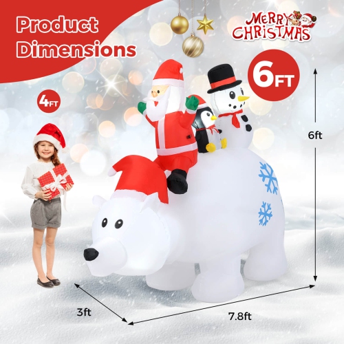 Costway 6 Ft Christmas Inflatable Animated Santa Penguin & Snowman Riding Polar Bear