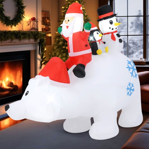 Costway 6 Ft Christmas Inflatable Animated Santa Penguin & Snowman Riding Polar Bear
