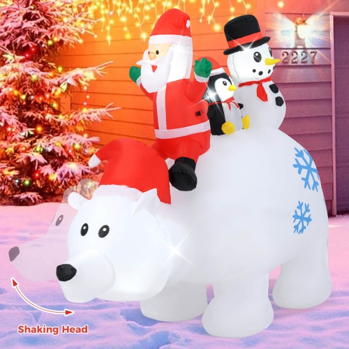 Costway 6 Ft Christmas Inflatable Animated Santa Penguin & Snowman Riding Polar Bear
