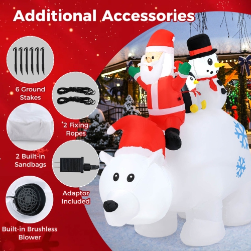 Costway 6 Ft Christmas Inflatable Animated Santa Penguin & Snowman Riding Polar Bear
