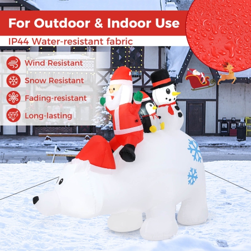 Costway 6 Ft Christmas Inflatable Animated Santa Penguin & Snowman Riding Polar Bear