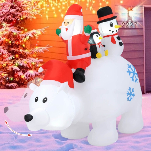 Costway 6 Ft Christmas Inflatable Animated Santa Penguin & Snowman Riding Polar Bear