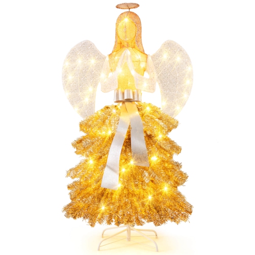 Costway 5.2 FT Lighted Angel Artificial Christmas Tree with Warm White LED Lights