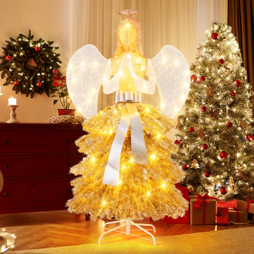 Costway 5.2 FT Lighted Angel Artificial Christmas Tree with Warm White LED Lights