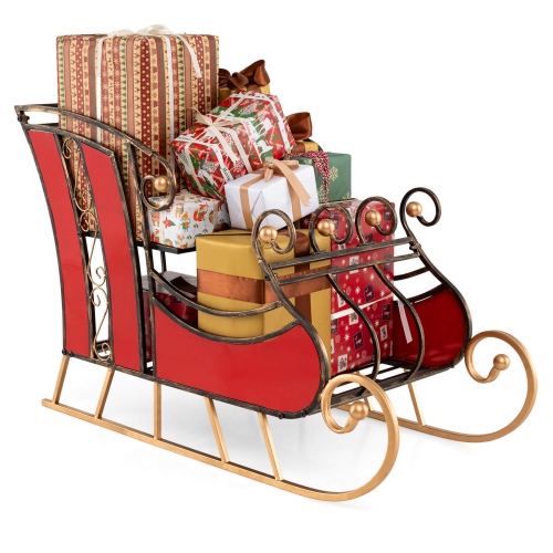 COSTWAY  23" Christmas Santa Sleigh With 2-Tier Storage Shelf Christmas Sleigh Decoration