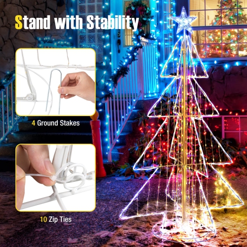 Costway 5 FT Animated Christmas Tree with 252 Warm 202 Cold LED Lights Zip Ties & Stakes