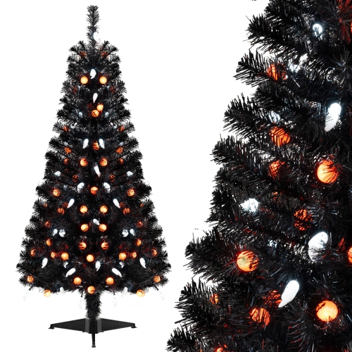 Costway 4.5 FT Artificial Halloween Tree with 281 Branch Tips 65 Orange Pumpkin Lights