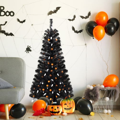Costway 4.5 FT Artificial Halloween Tree with 281 Branch Tips 65 Orange Pumpkin Lights