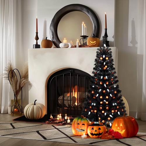 Costway 4.5 FT Artificial Halloween Tree with 281 Branch Tips 65 Orange Pumpkin Lights