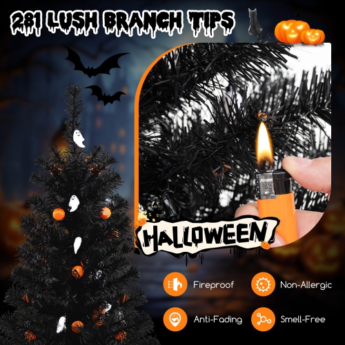Costway 4.5 FT Artificial Halloween Tree with 281 Branch Tips 65 Orange Pumpkin Lights